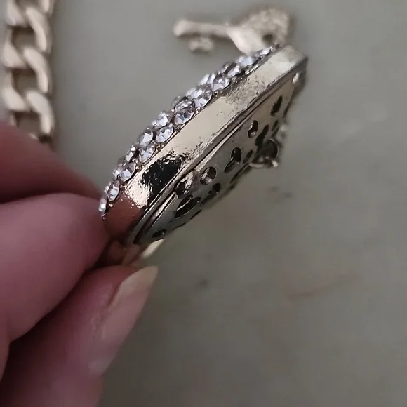 Heart Lock and Key Gold Tone Chain Pendant Necklace - Picture 14 of 16